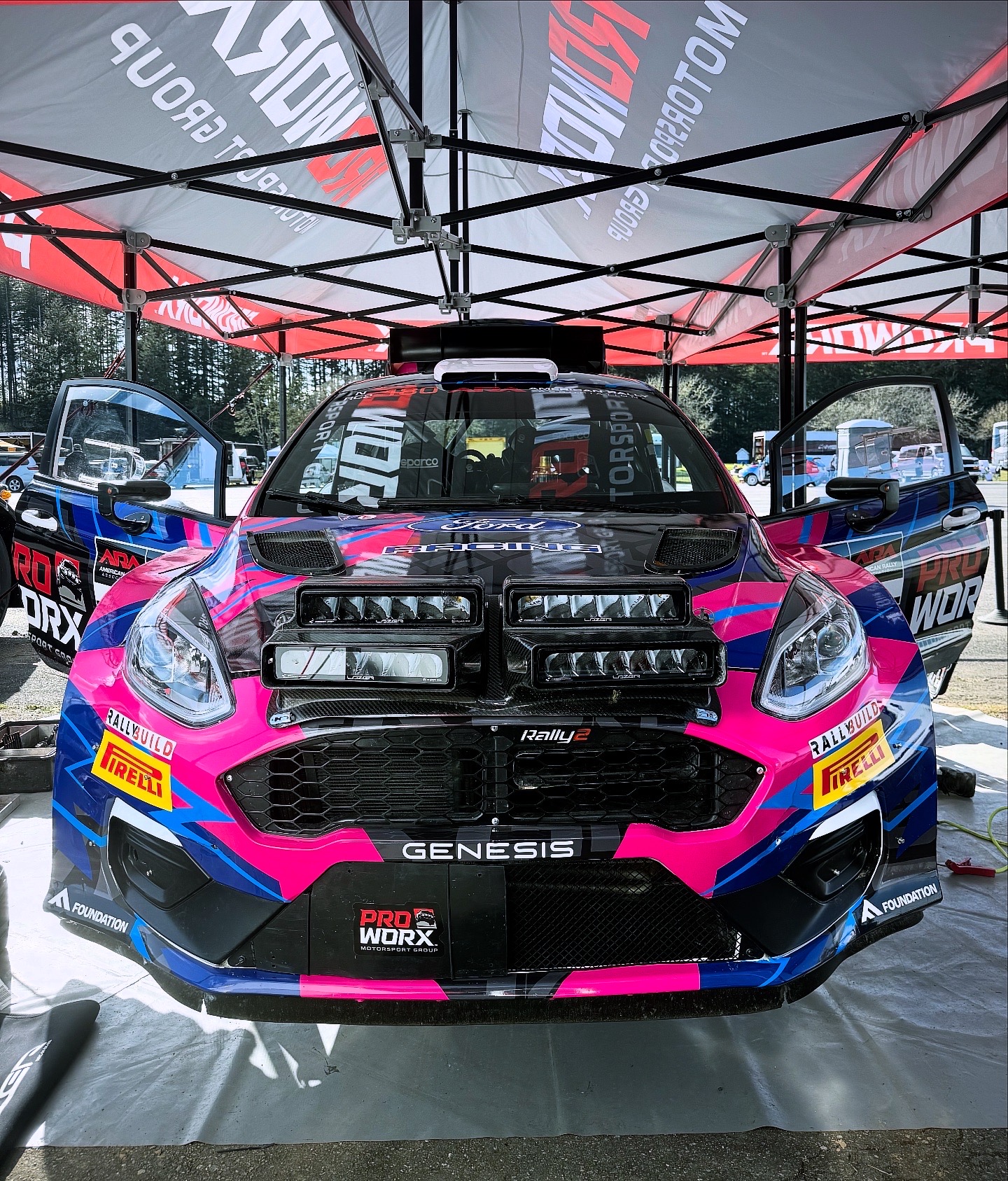 ProWorx Ford Fiesta Rally2 in the team paddock